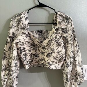Express Monochrome Floral Puff Sleeve Blouse